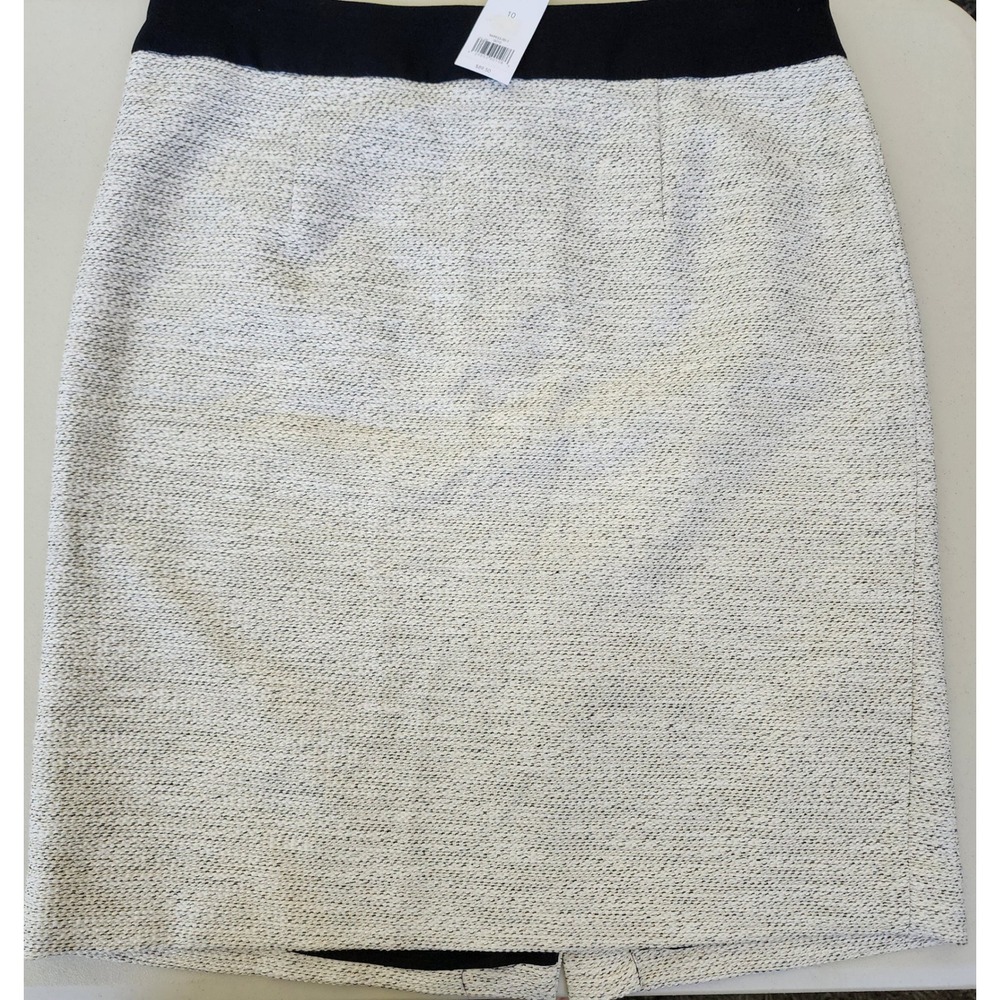 NWT Banana Republic Ivory Tweed Pencil Skirt Black Banded Waist Women's Size 10 - Picture 2 of 7